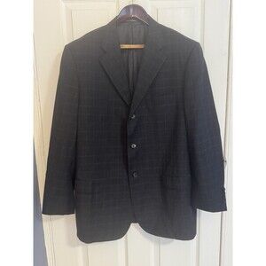 Corneliani Mens Dark Grey Windowpane Suit Jacket 44R Italian Wool Cashmere Blend